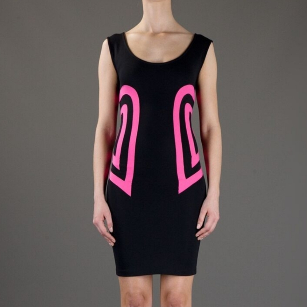 McQ Alexander McQueen Black And Hot Pink Graphic Print Tank Mini Dress